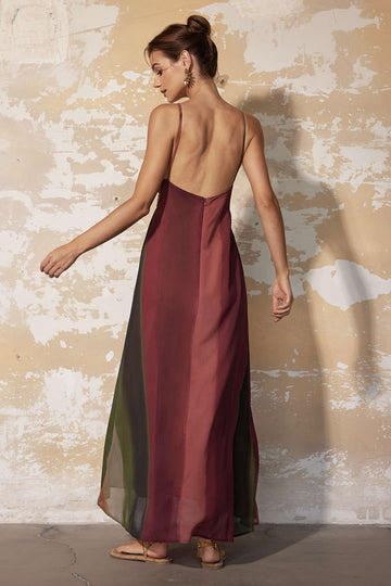 Contrast Stone Embellished Backless V-neck Maxi Dress