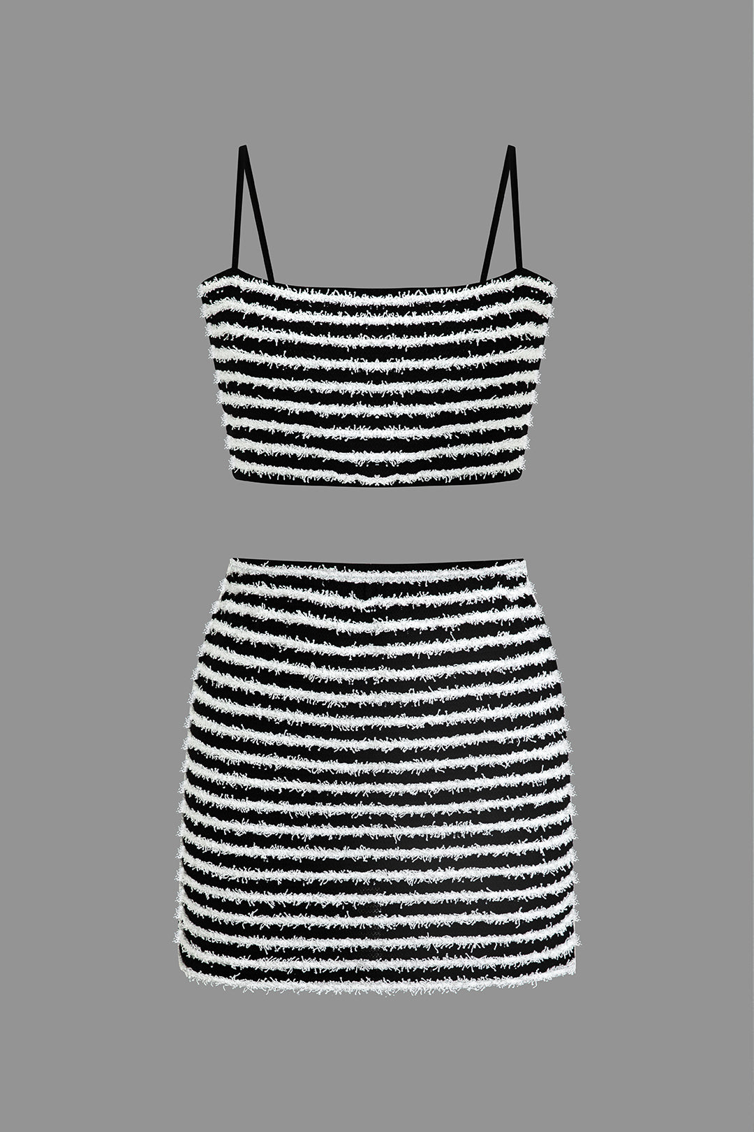 Striped Knit Crop Cami Top And Mini Skirt Set