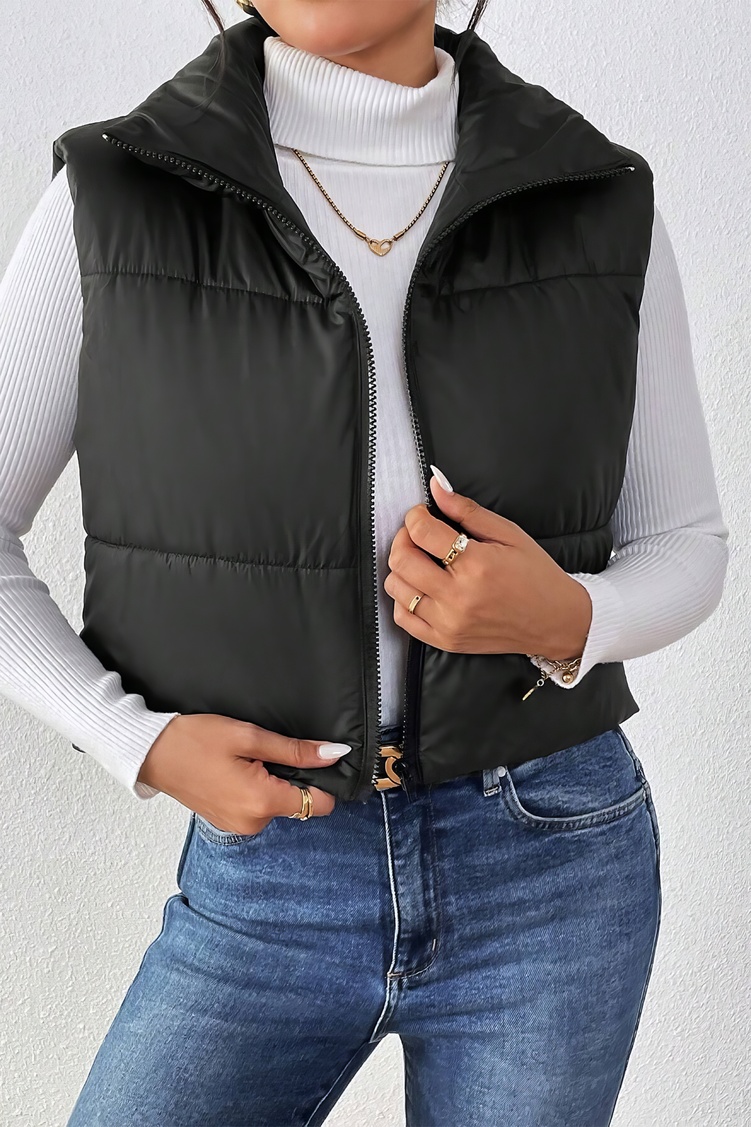 Turtleneck Zip-Up Puffer Vest