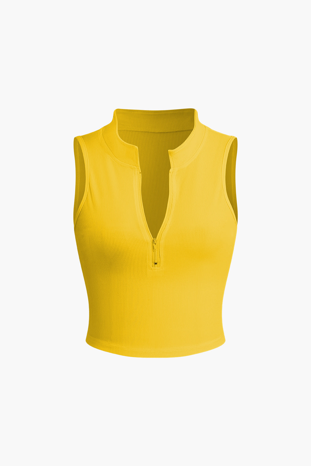 Basic Stand-up Collar Zip-up Knit Tank Top