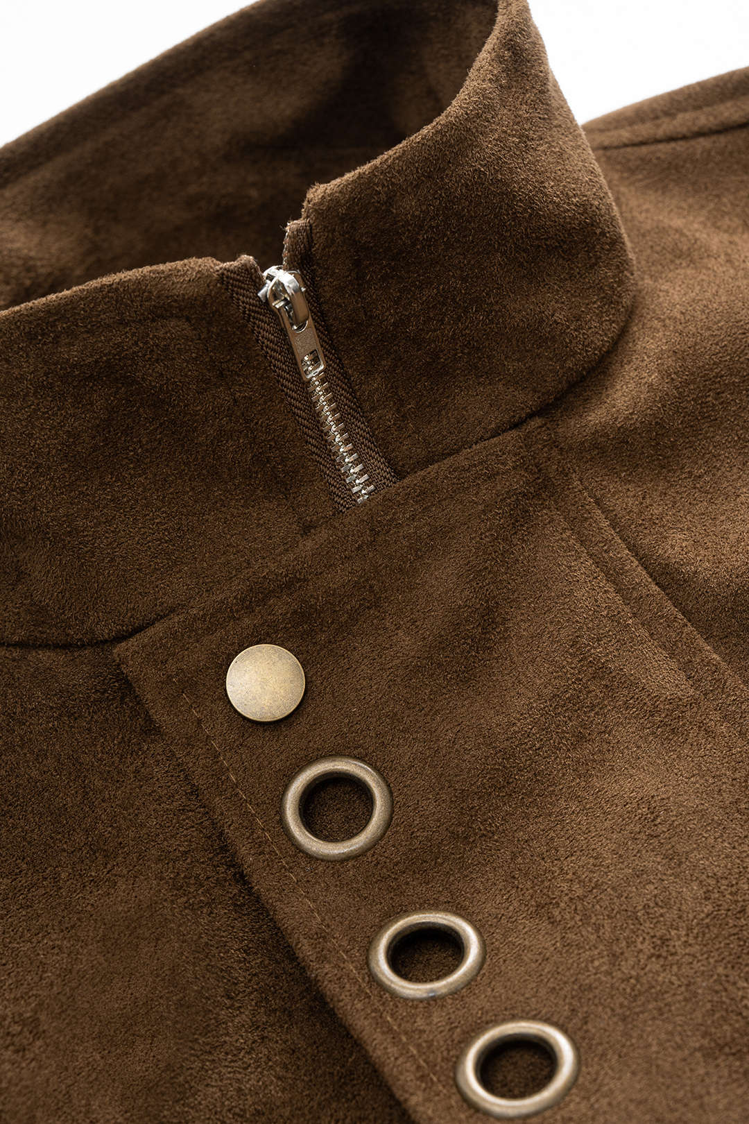 Suede Eyelet Decor Zipper Jacket