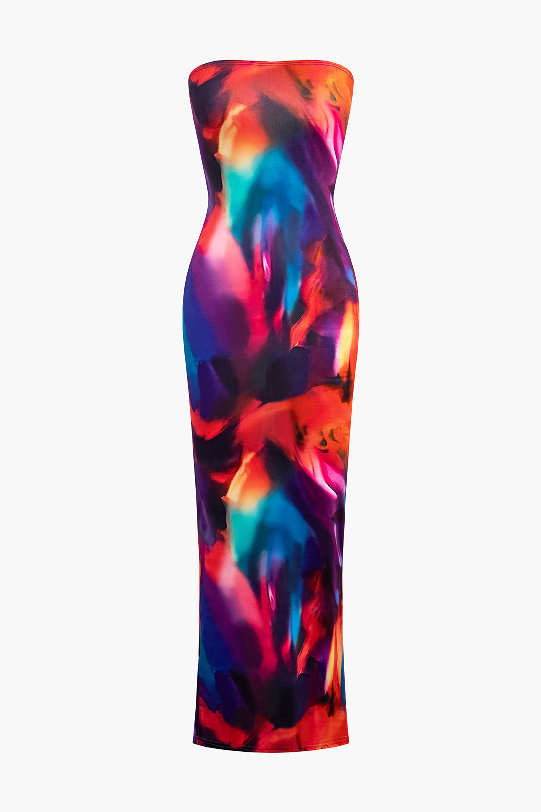 Tie Dye Strapless Slit Maxi Dress