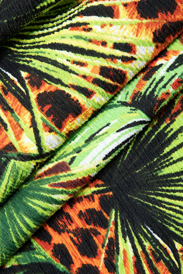 Palm Leaf Print Slit Midi Dress