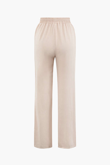 Asymmetric Button Long Sleeve Crop Shirt And Tie Waist Pants Set
