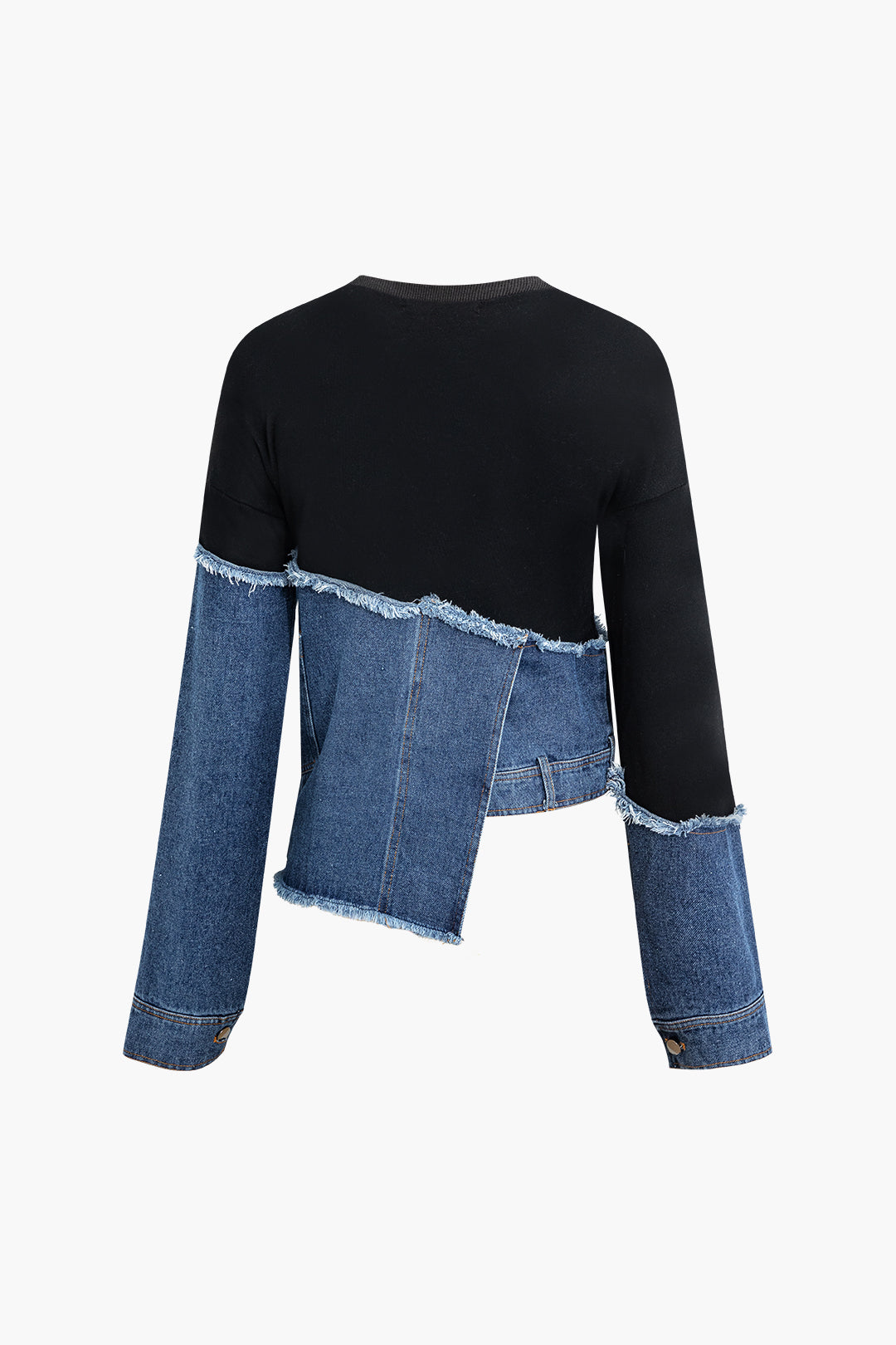 Patchwork Denim Asymmetrical Long Sleeve Sweatshirt