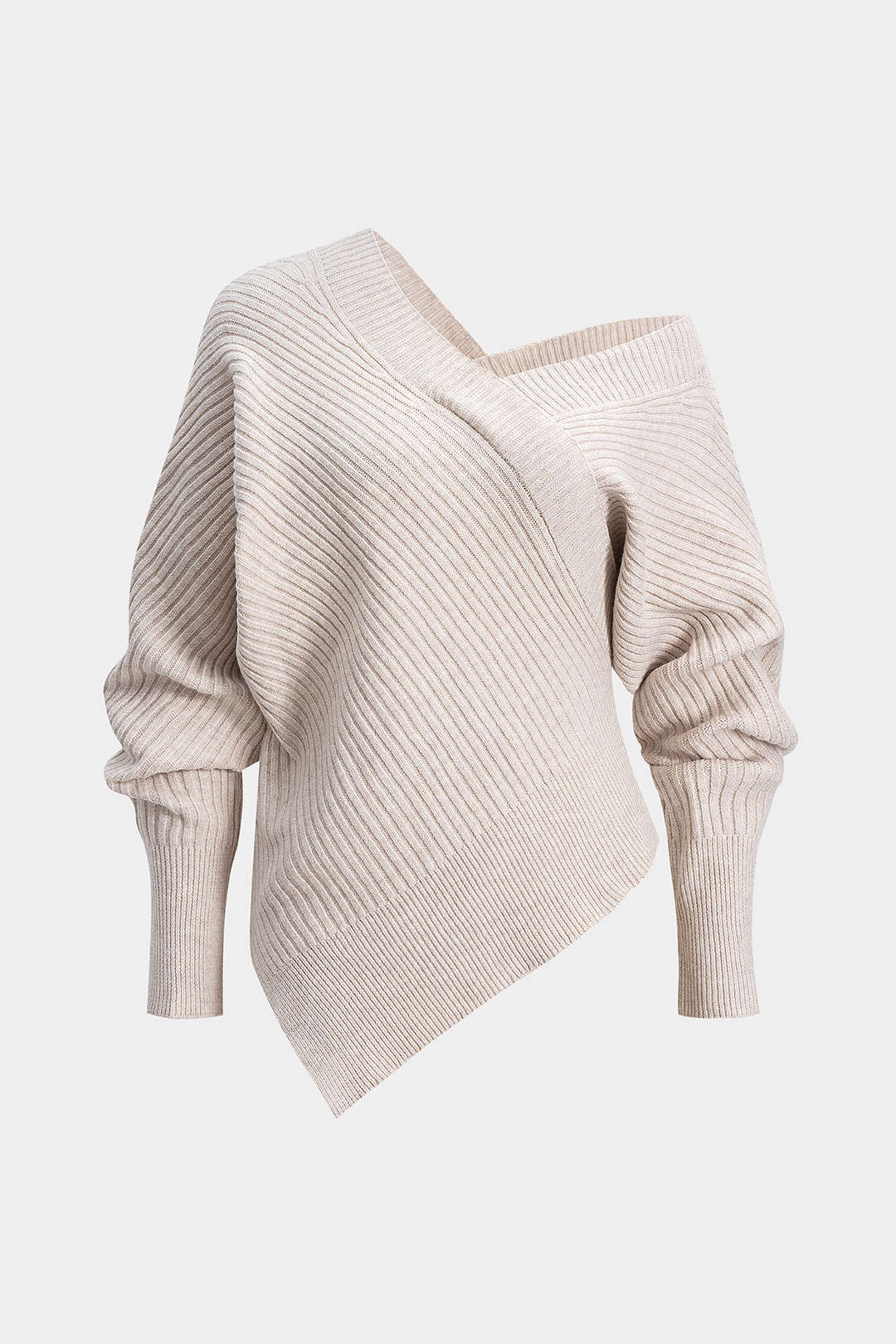 Knit Asymmetrical V-Neck Long-Sleeve Top