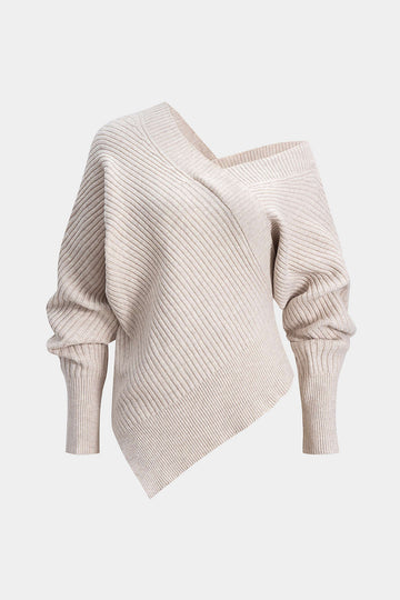 Knit Asymmetrical V-Neck Long-Sleeve Top