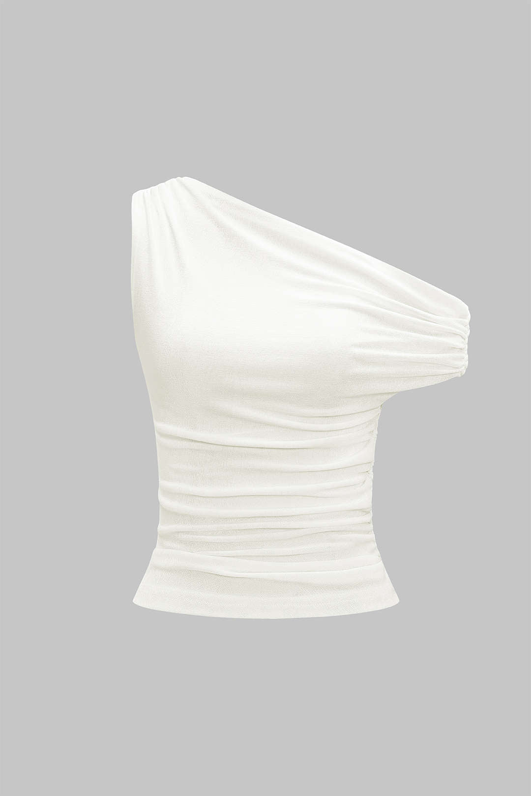 Asymmetrical Shoulder Ruched Sleeveless T-Shirt