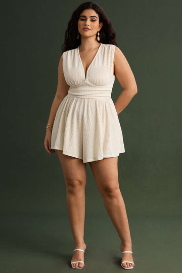 Plus Size Ruched Sleeveless Wide Leg Jumpsuit