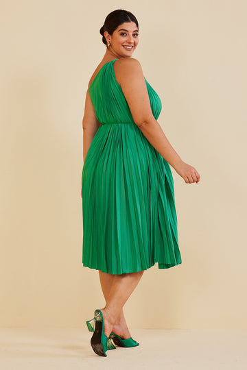 Plus Size One Shoulder Plisse Midi Dress