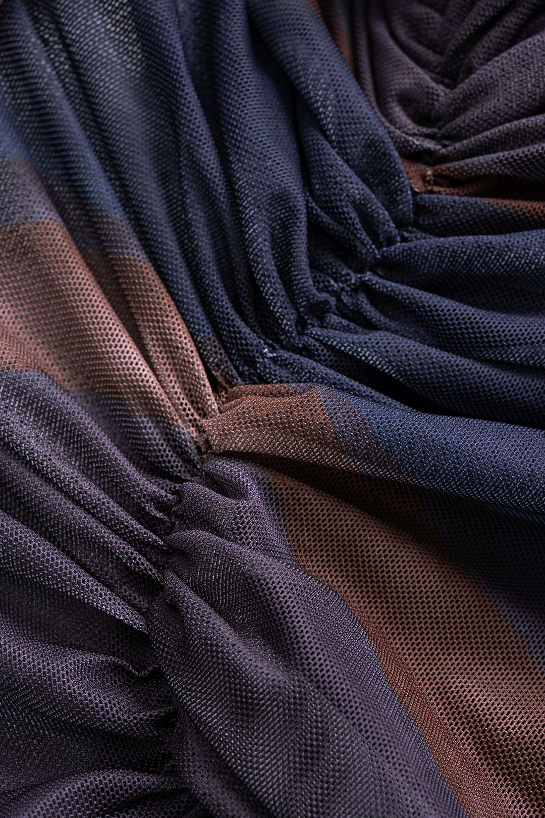 Tie-Dye Print Mesh Ruched Long Sleeve Maxi Dress