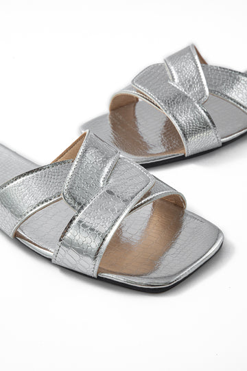 Metallic Textured Slide Sandals