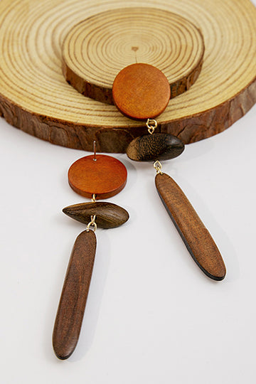 Wooden Oval Drop Earrings