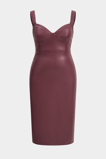 Plus veľkosti faux kožené šaty Bodycon midi šaty