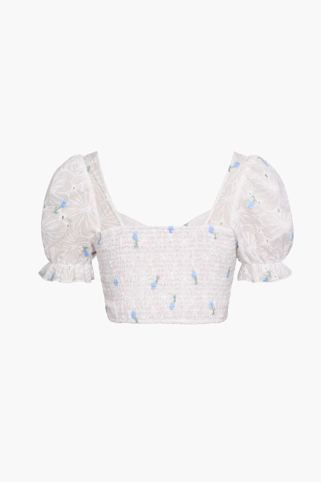 Embroidery Tie Front Lace Crop Top
