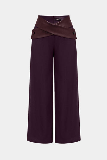 Solid Faux Leather Patchwork High Waist Crossed Pocket Trousers