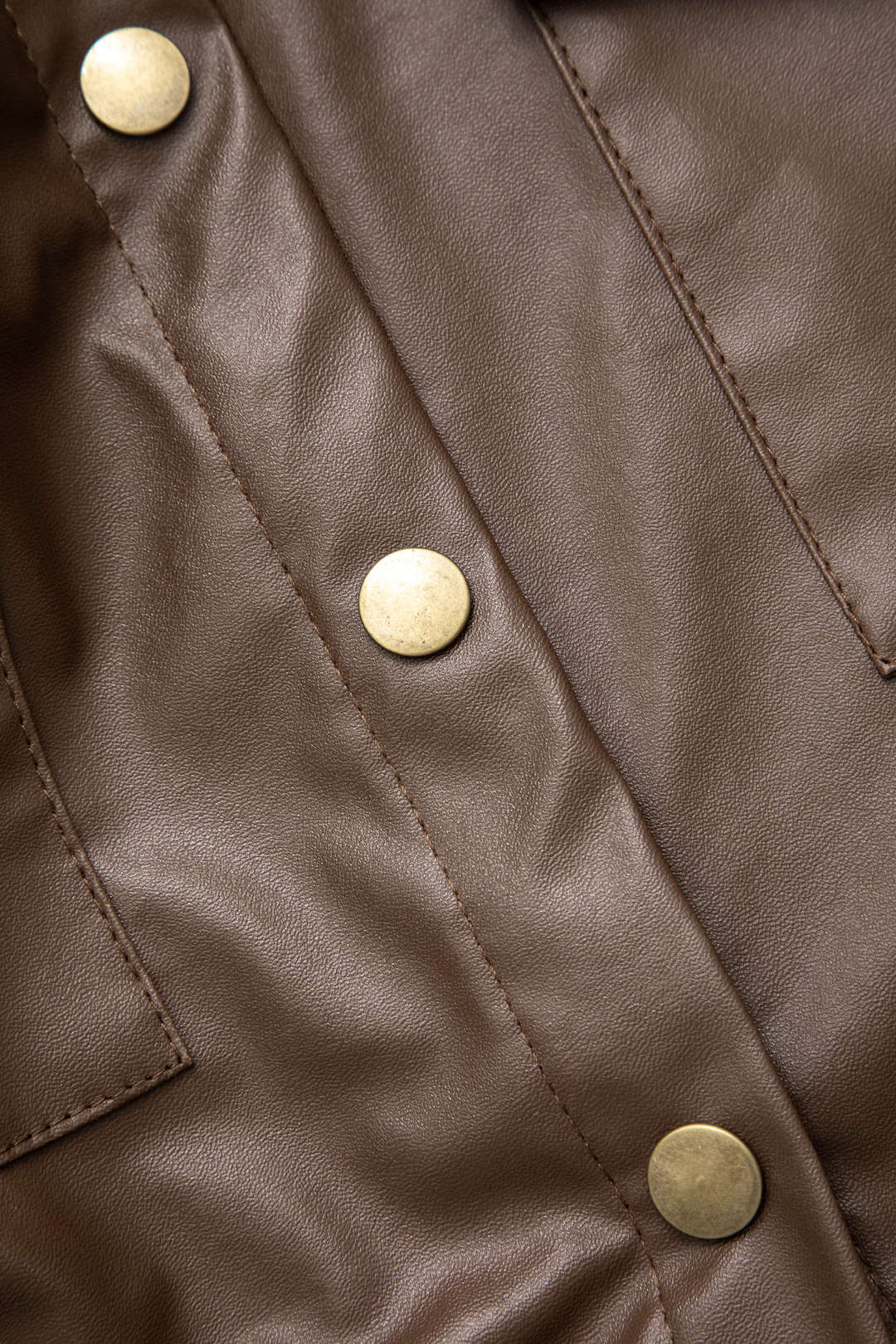 Faux Leather Tie Button Up Flap Pocket Jacket And Elastic Pants Set