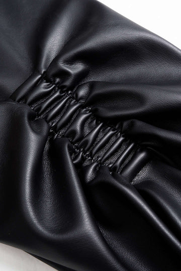 Faux Leather Ruched Button Asymmetrical Shirt