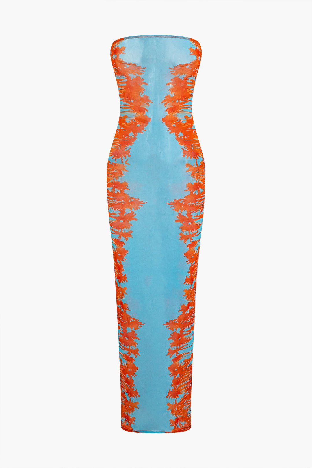 Tropical Print Strapless Midi Dress