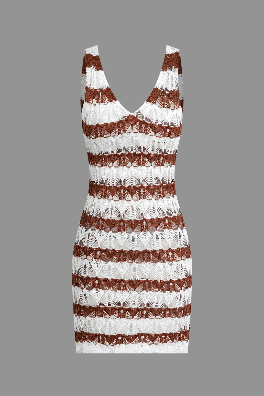 Striped Crochet V-Neck Knit Dress