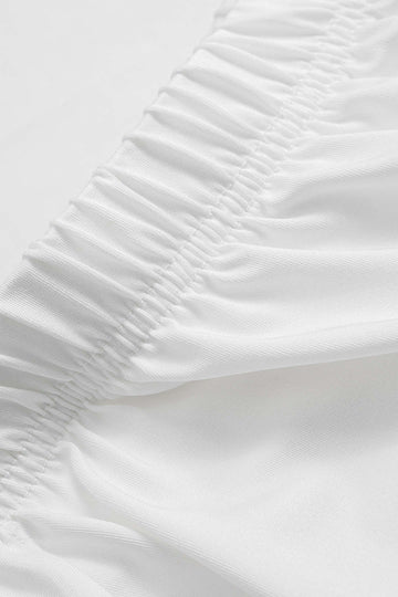 Mock Neck Asymmetrical Ruched Long-Sleeve Top And High Split Skirt Set