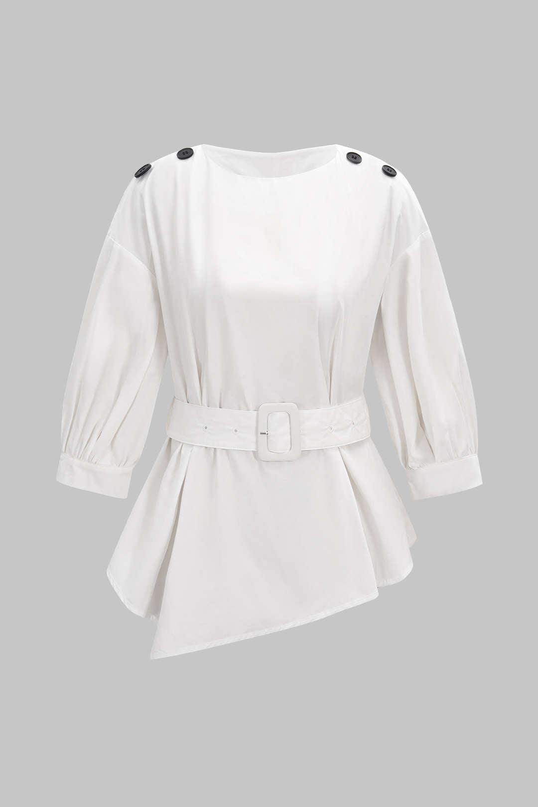 Solid Button Decor Belted Shirt