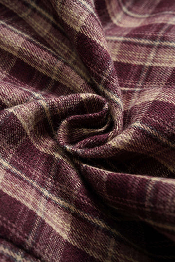 Plaid Print Ruched Waist-Cinching Long-Sleeve Shirt