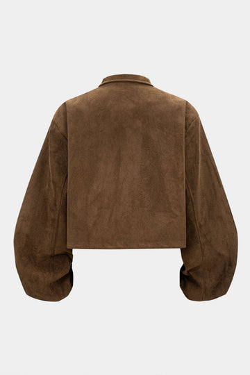 Suede Eyelet Decor Zipper Jacket