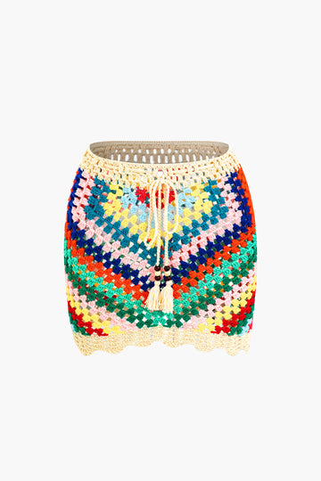 Colorful Crocheted Tassel Mini Skirt