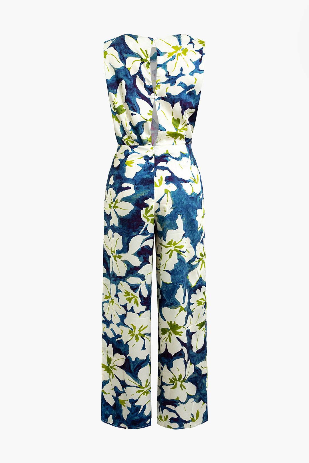 Floral Print Open Back Design Sleeveless Jumpsuit