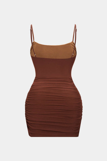 Plus Size Mesh Ruched Corset Slip Sleeveless Mini Dress