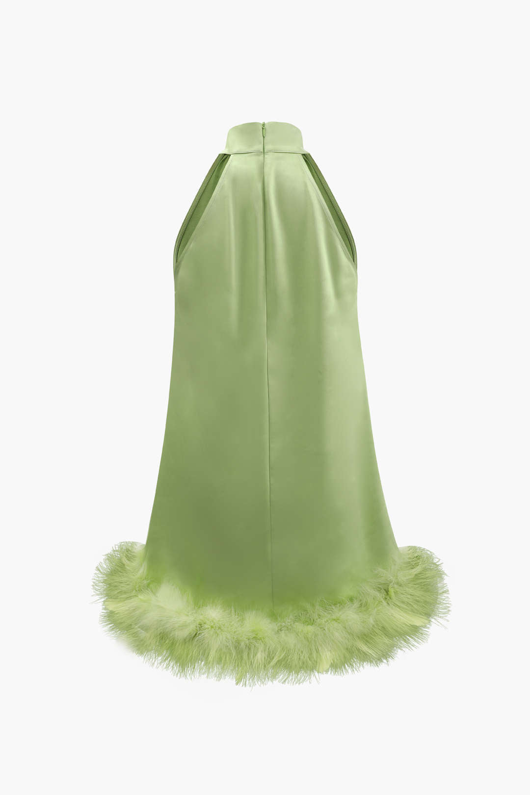 Feather Hem Satin Mini Dress