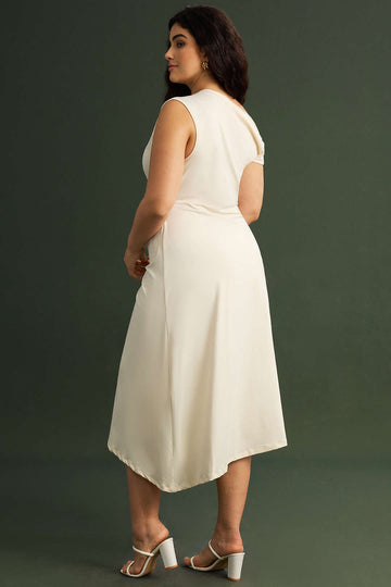 Plus Size Asymmetrical Sleeveless Ruched Midi Dress