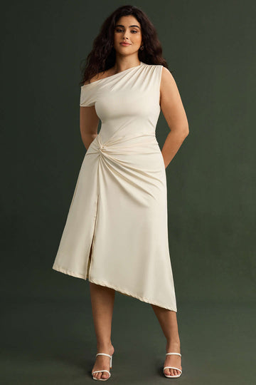 Plus Size Asymmetrical Sleeveless Ruched Midi Dress