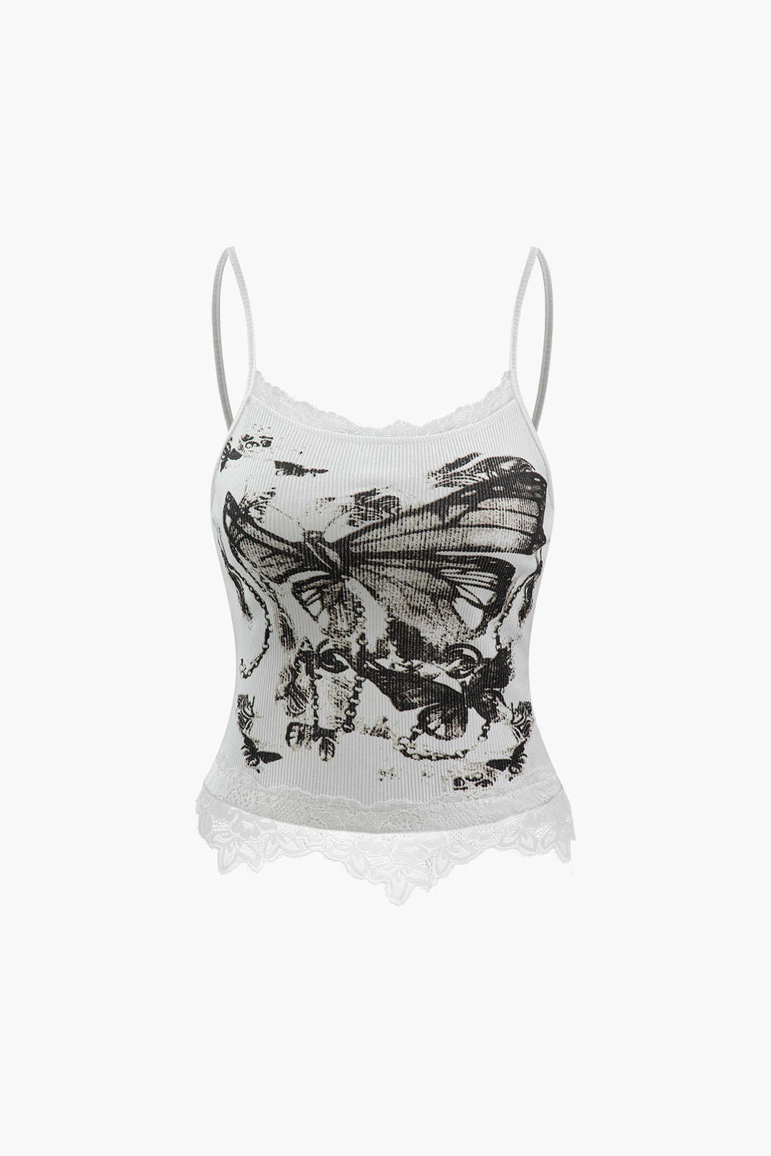 Butterfly Print Lace Trim Cami Top