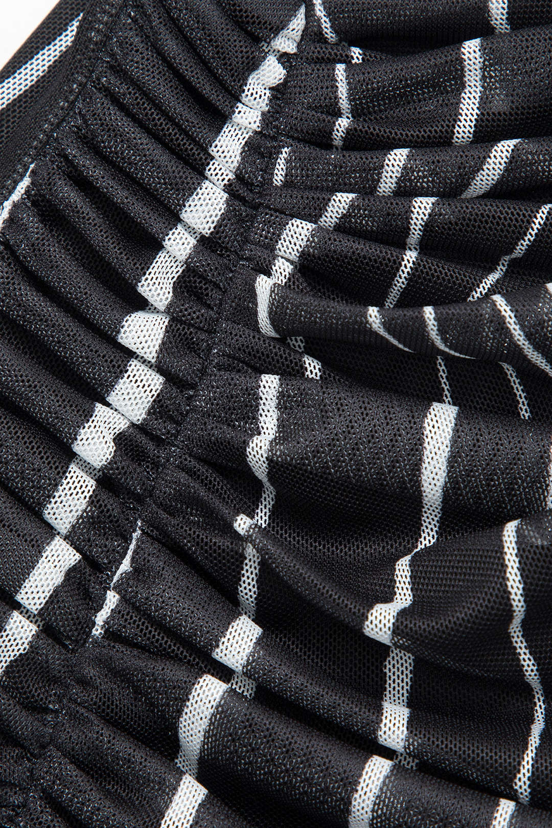 Contrast Line Print Mesh Ruched Slit Sleeveless Maxi Dress