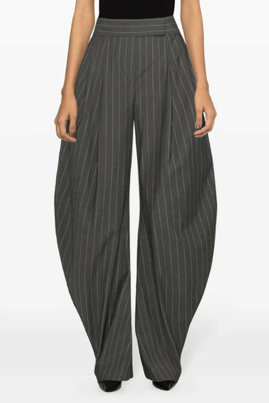 Stripes Print Ruched Barrel Trousers