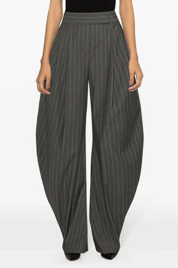 Stripes Print Ruched Barrel Trousers