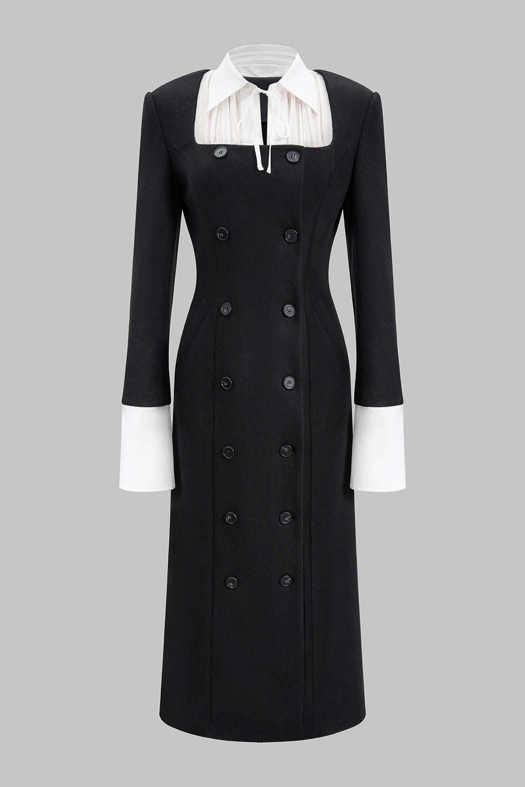 Patchwork Double Breasted Long Sleeve Maxi Dress