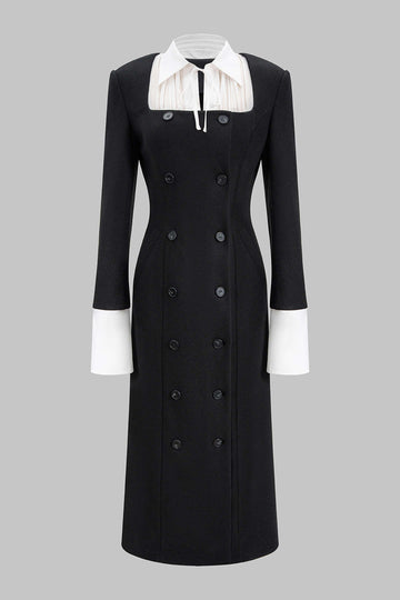 Patchwork Double Breasted Long Sleeve Maxi Dress