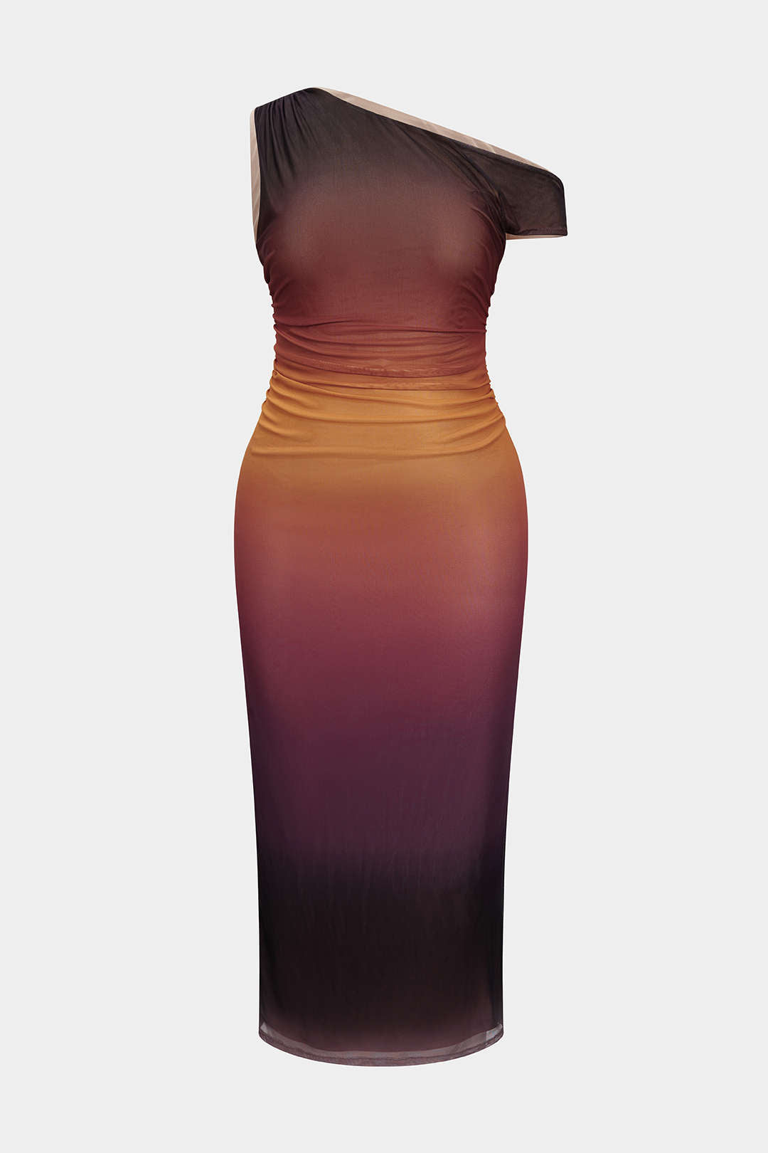 Plus Size Ombre Print Mesh Asymmetrical Sleeveless Maxi Dress