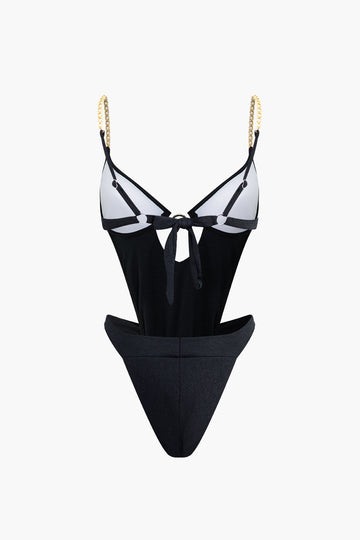 Tummy Control Chain Strap Bustier One-Piece Swimsuit