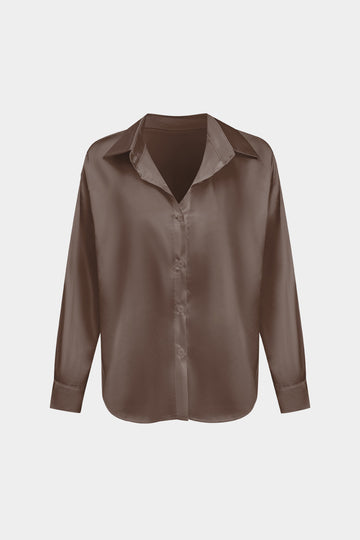 Basic Solid Satin Long-Sleeve Shirt