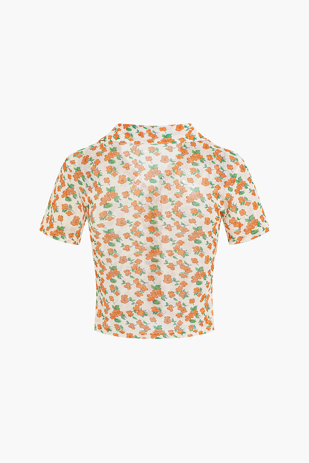 Floral Print Mesh Crop Short Sleeve Shirt