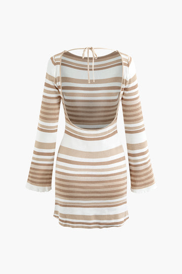 Stripe Backless Bell Sleeve Knit Mini Dress