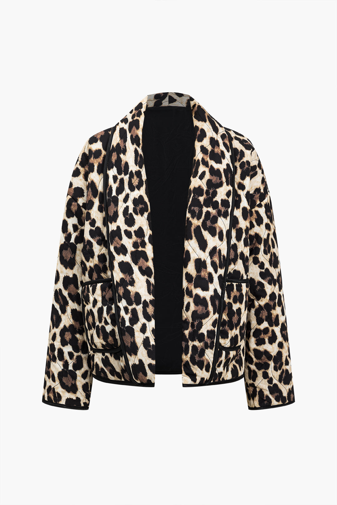 Leopard Print Contrast Binding Puffer