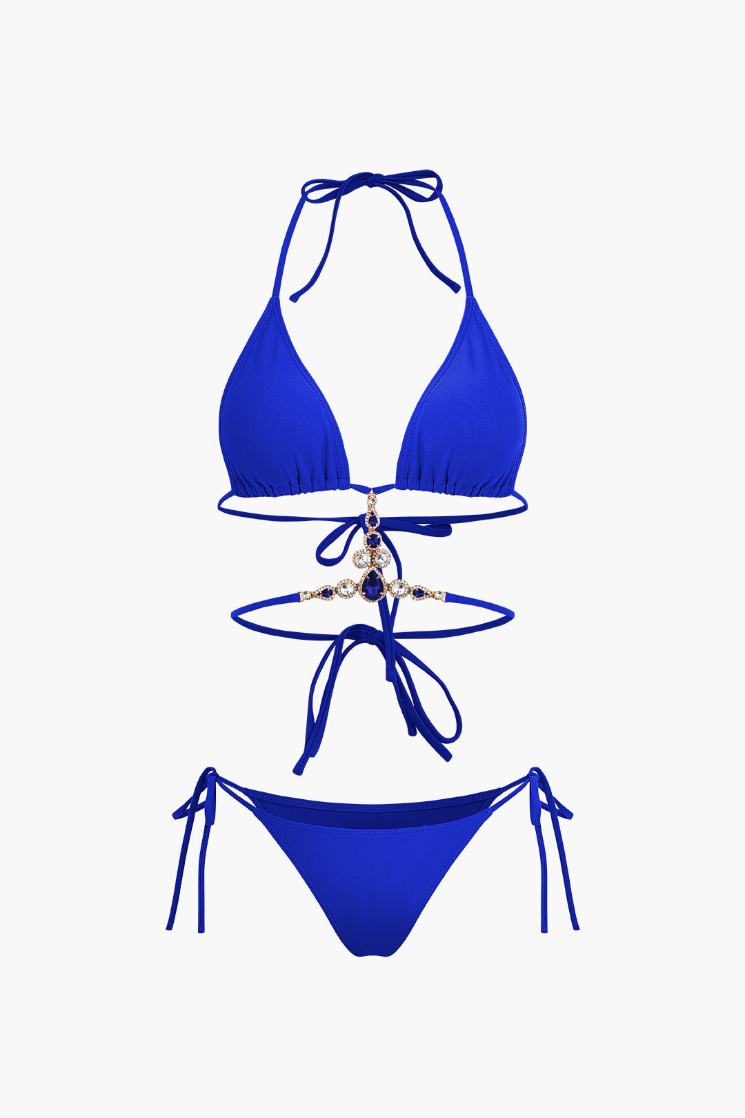 Halter Neck Bikini with Jeweled Accents and Sheer Wrap Skirt Bikini Set