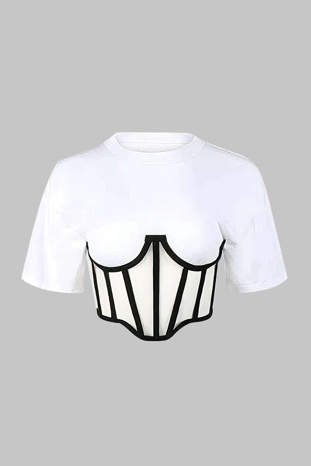 Zipper Short Sleeve Round Neck Corset Waist T-Shirt