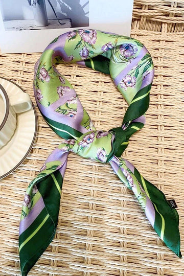 Lavender Bloom Silk Scarf with Emerald Border