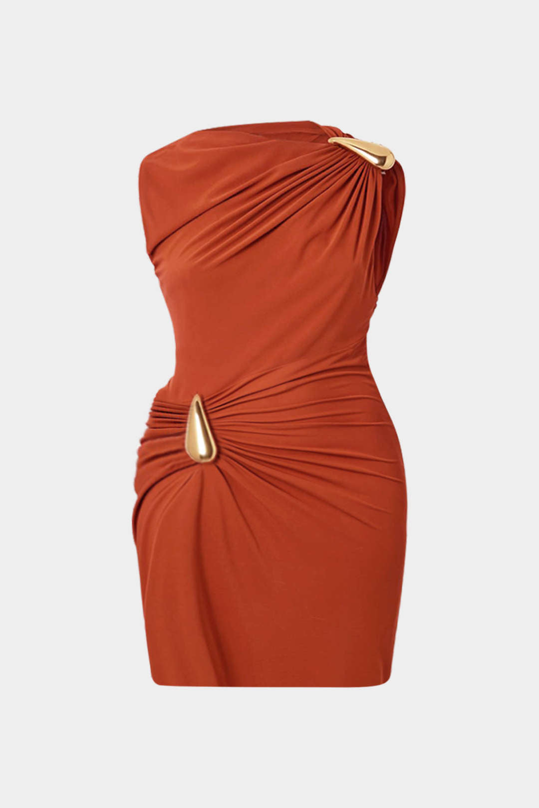 Plus Size Ruched Metallic Decor Sleeveless Mini Dress